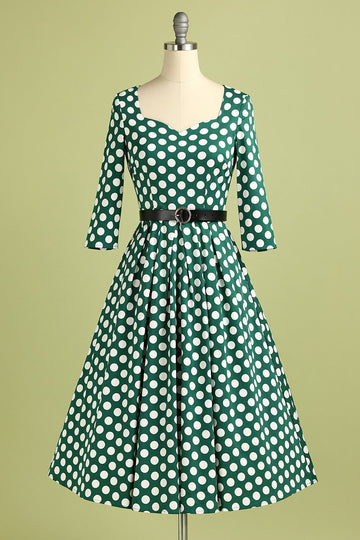 V-neck 3/4 Length Sleeves Swing Dress